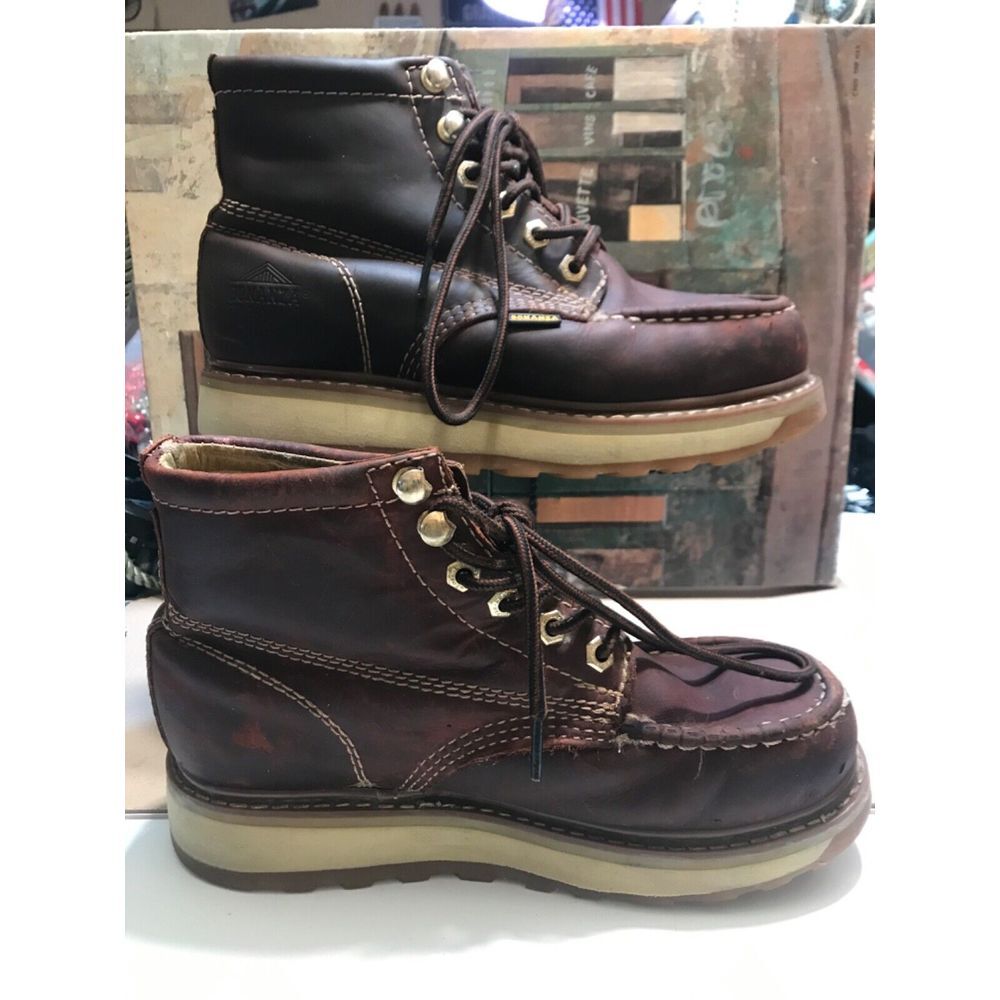 Bonanza Mens Size 7.5 Goodyear Burgundy Lace Up Round Toe Work Boots BA612 NEW